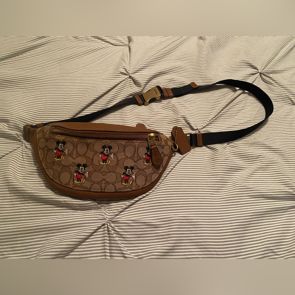 Disney X Coach Tan Brown Signature Mickey Embroidered Crossbody Belt Bag